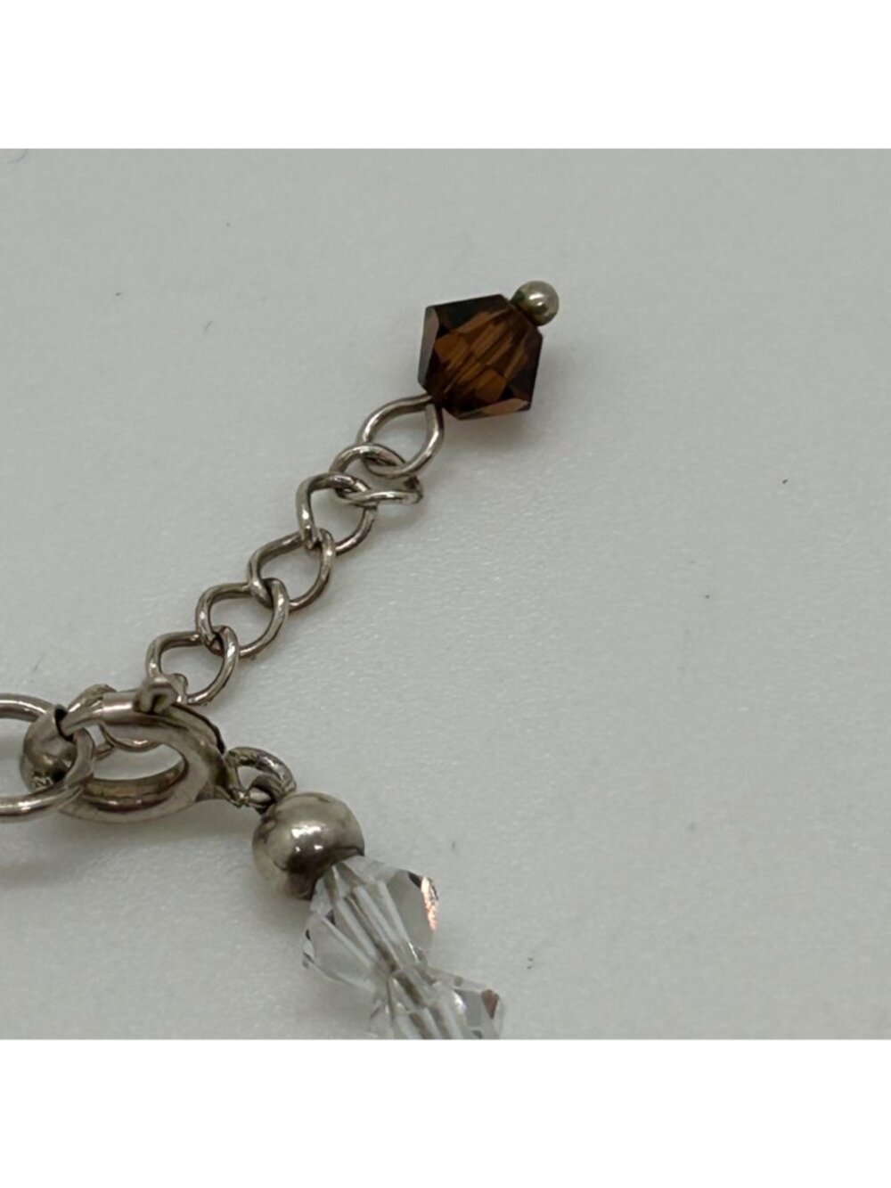 Bicone Crystal Bracelet Clear & Brown Beads Faceted Adjustable Dainty Minimalist - Picture 8 of 10